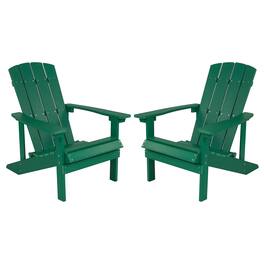 Emma + Oliver - 2 Pack Outdoor All-Weather Poly Resin Wood Adirondack Chairs - Green