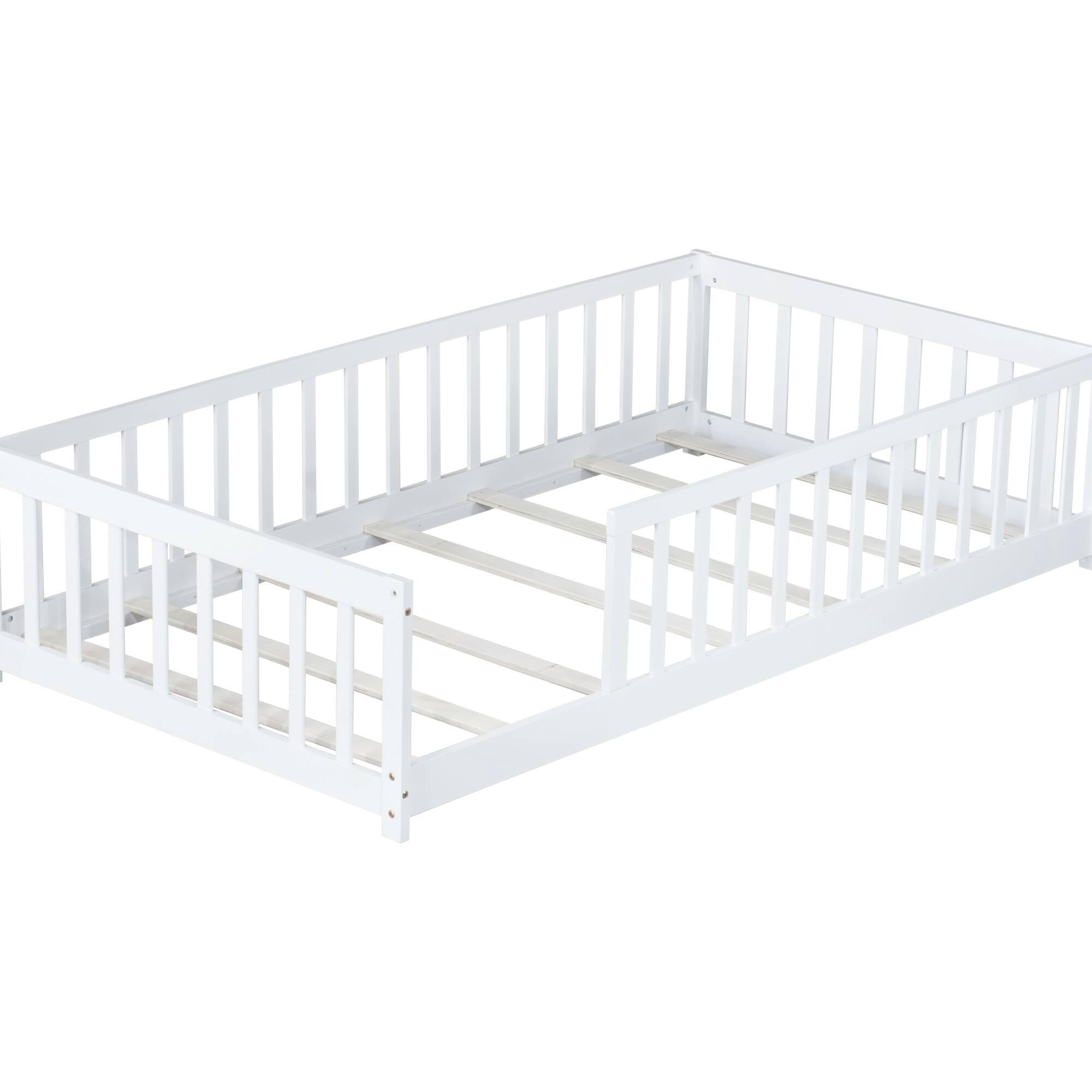 Alt View 4. GOODSILO - Twin Size Low-Profile Youth Bed with Secure Enclosure Frame, Solid Wood Construction, Neutral Finish - White.