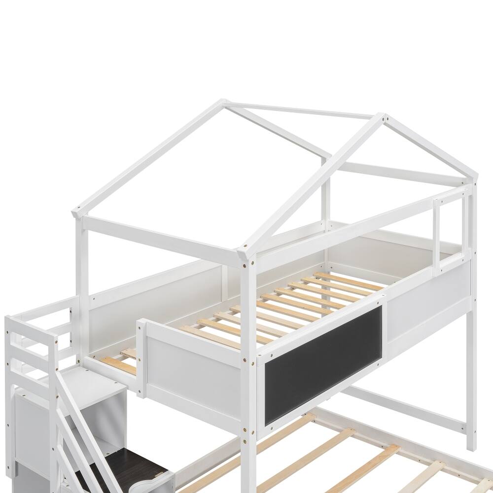 Alt View 10. Loheer - Loheer Twin Over Full House Bunk Bed with Storage Staircase and Blackboard White - White.