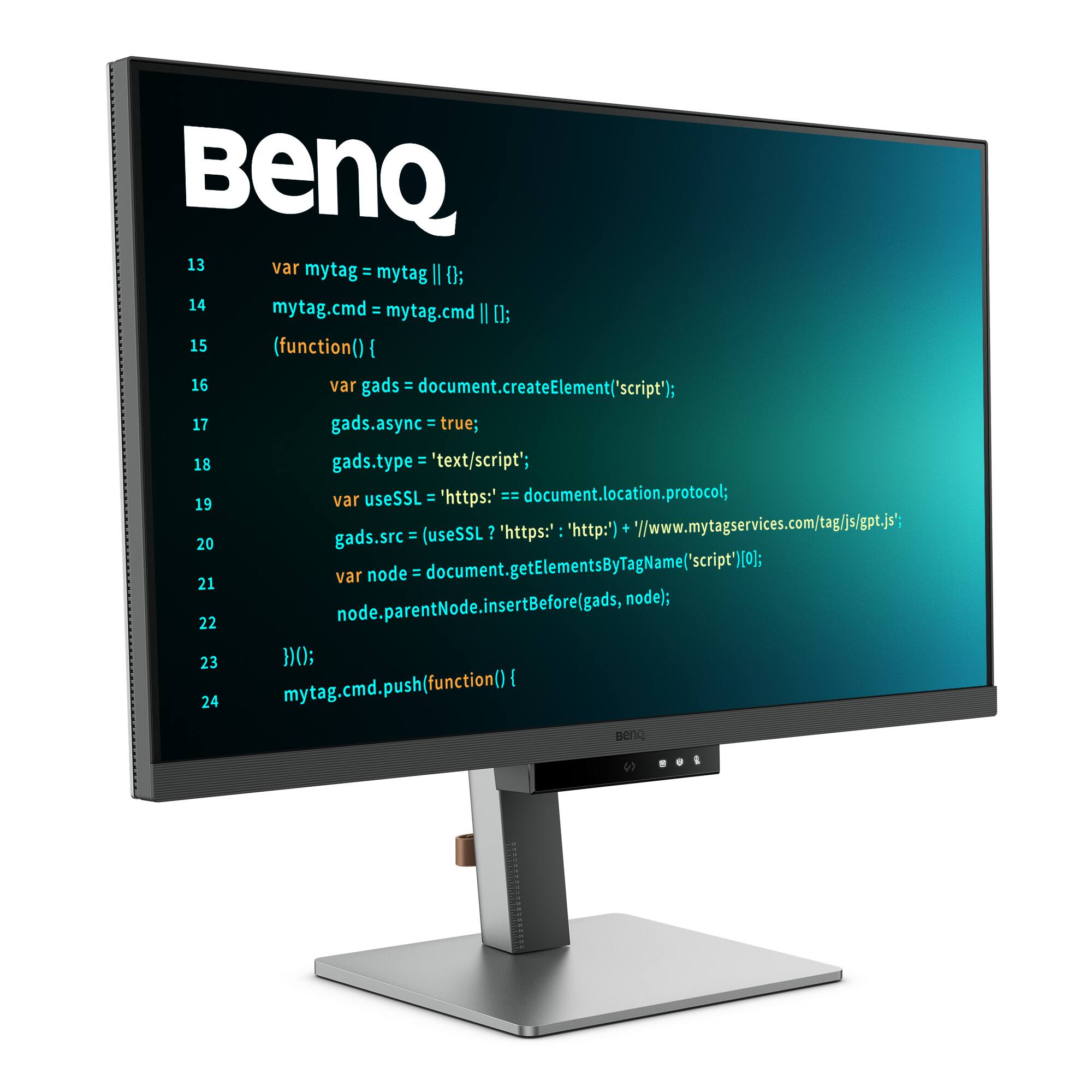 BeNQ 13 var = mytag mytag I 0; 14 mytag.cmd = mytag.cmd I []; 15 (function() I 16 var gads = document.createElement('script'); 17 gads.async = true; gads.type = "text/javascript"; 18 var useSSL - 'https:' - document.location.protocol; = (useSSL ? https: : http:') + //www.mytagservices.com/tag/js/gpt.js'; 19 gads.src = useSSL + '//www.mytagservices.com/tag/js/gpt.js'; 20 gads.onload = function() { 21 var node = document.getElementsByTagName('script')[0]; 22 node.parentNode.insertBefore(gads, node); 23 }; 24 mytag.cmd.push(function() { 25 var node = document.getElementsByTagName('script')[0]; 26 node.parentNode.insertBefore(gads, node); 27 });