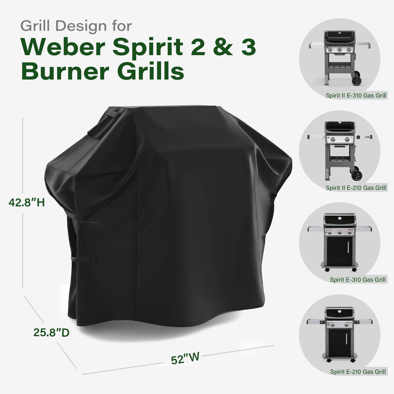 Grill Design for Weber Spirit 2 & 3 Burner Grills

- Spirit II E-310 Gas Grill
- Spirit II E-210 Gas Grill
- Spirit E-310 Gas Grill
- Spirit E-210 Gas Grill

Dimensions:
- 52"W
- 25.8"D
- 42.8"H