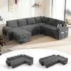 Front. Vipbear - Vipbear 110" Modular Sectional Sleeper Sofa with Pull Out Bed, 7 Seat L Shaped with Reclining Backrest,Chenille Gray - Gray.