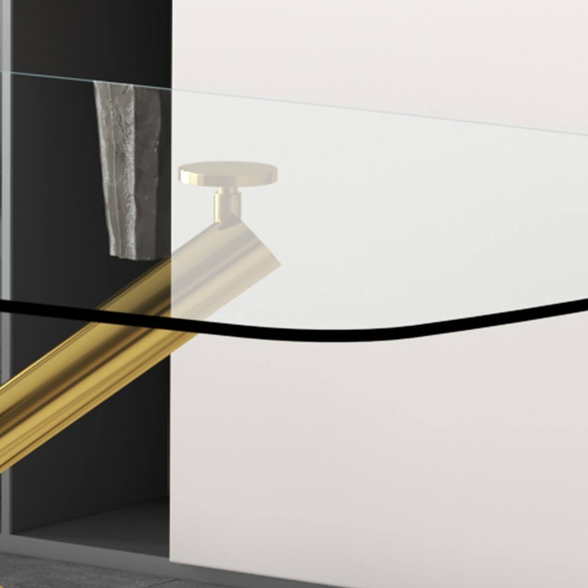 Alt View 7. Loheer - Loheer Large Rectangular Glass Dining Table with Tempered Top and Gilded Metal Legs - Golden.