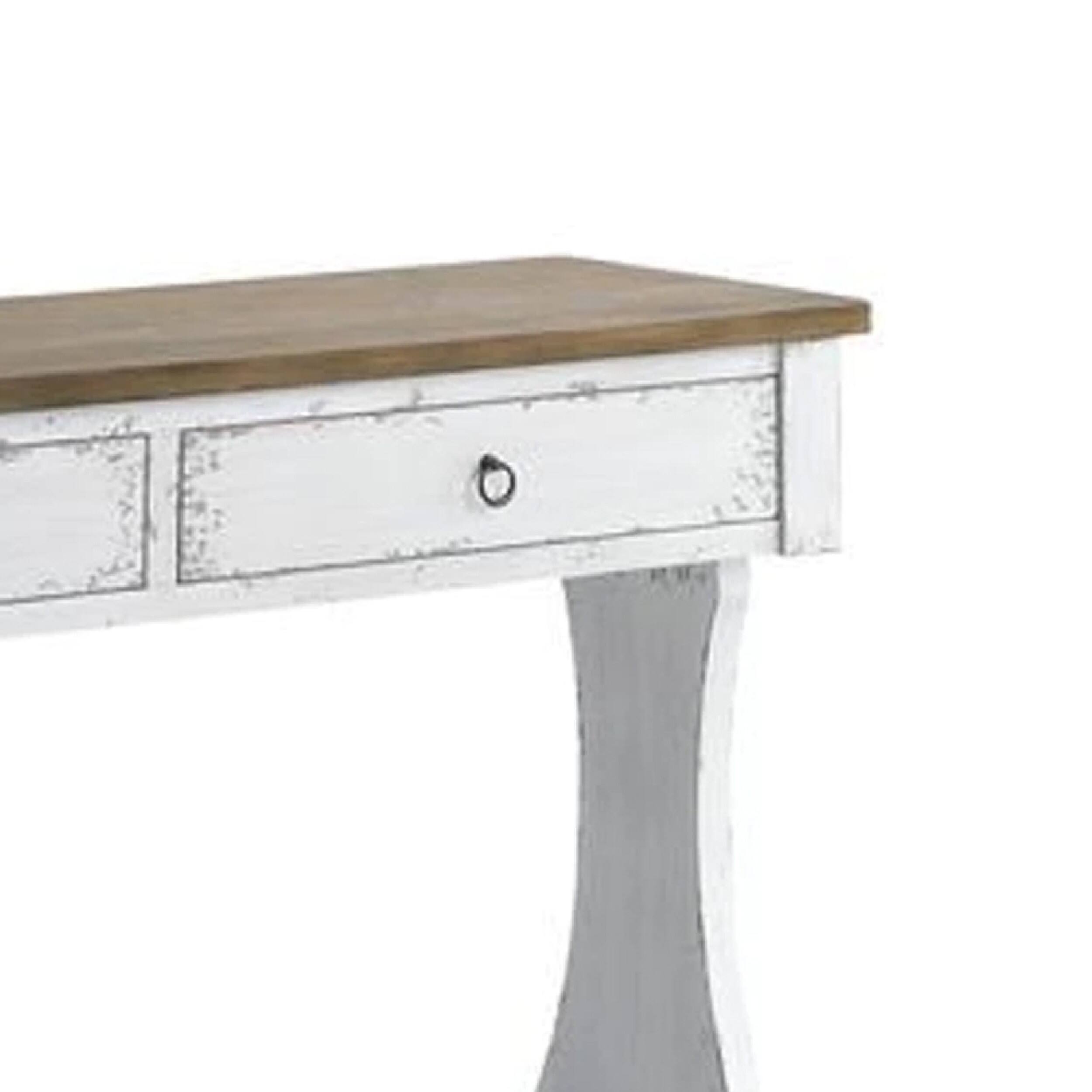 Alt View 2. Manhattan Lane - 48 Inch 2 Drawer Console Table, Ring Metal Handles, Distressed White - White, Brown.