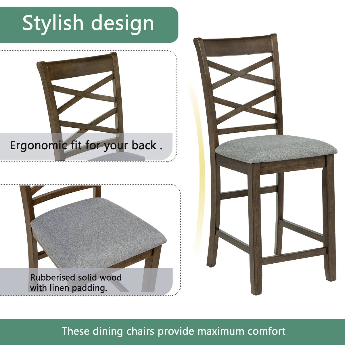 Stylish design

Ergonomic fit for your back

Rubberised solid wood with linen padding.

These dining chairs provide maximum comfort