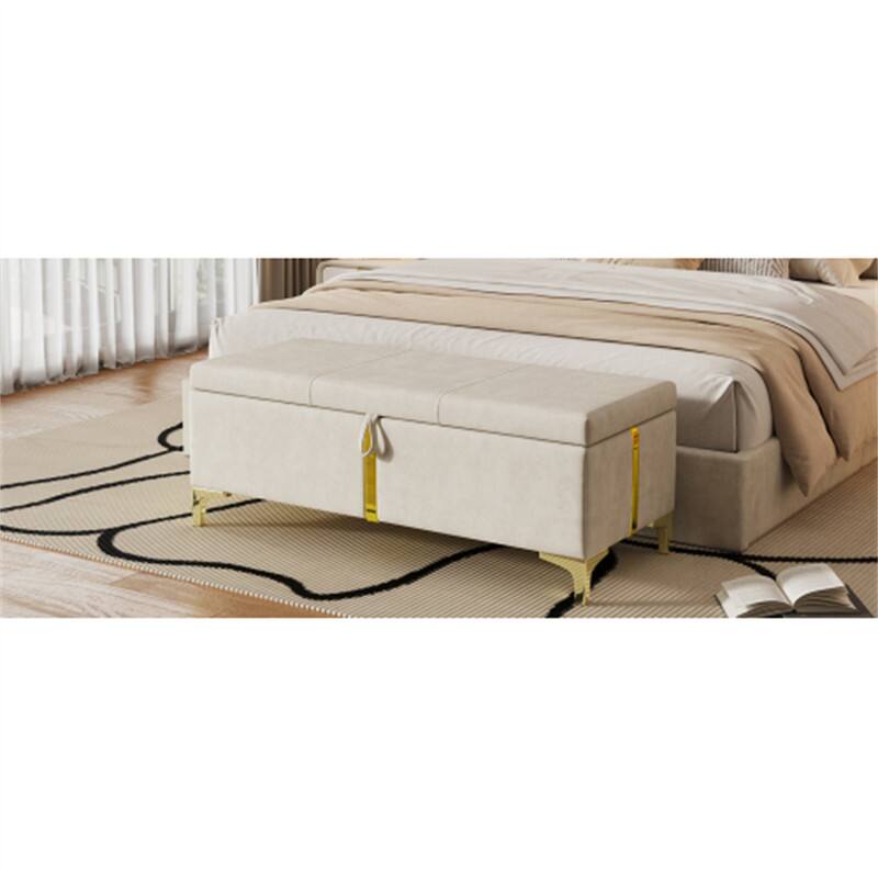 Alt View 5. HTUTWOO - Storage Ottoman Bench for Bedroom Living Room - Upholstered Storage Bench with Metal Legs, Fully Assembled Except Legs - Beige.