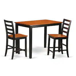 East West Furniture - 3 Pc counter height pub set-pub Table and 2 Kitchen Dining Chairs - Black & Cherry