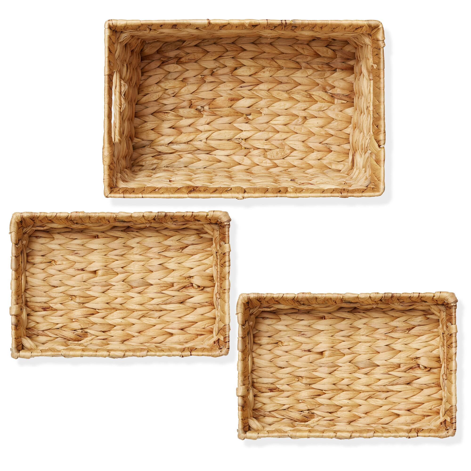 Alt View 3. Casafield - Hyacinth Storage Basket Set with Handles - Woven Bin Organizers - Natural - Hyacinth.