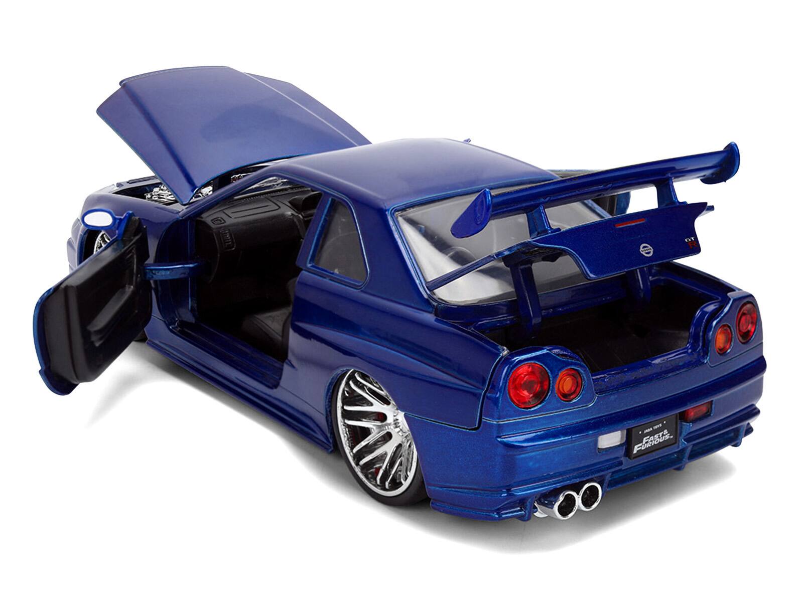 Alt View 3. Jada - Brian's Nissan Skyline GT-R (R34) RHD Blue Color Brush Finish "2 Fast 2 Furious" (2003) 1/24 Diecast Model Car by Jada.
