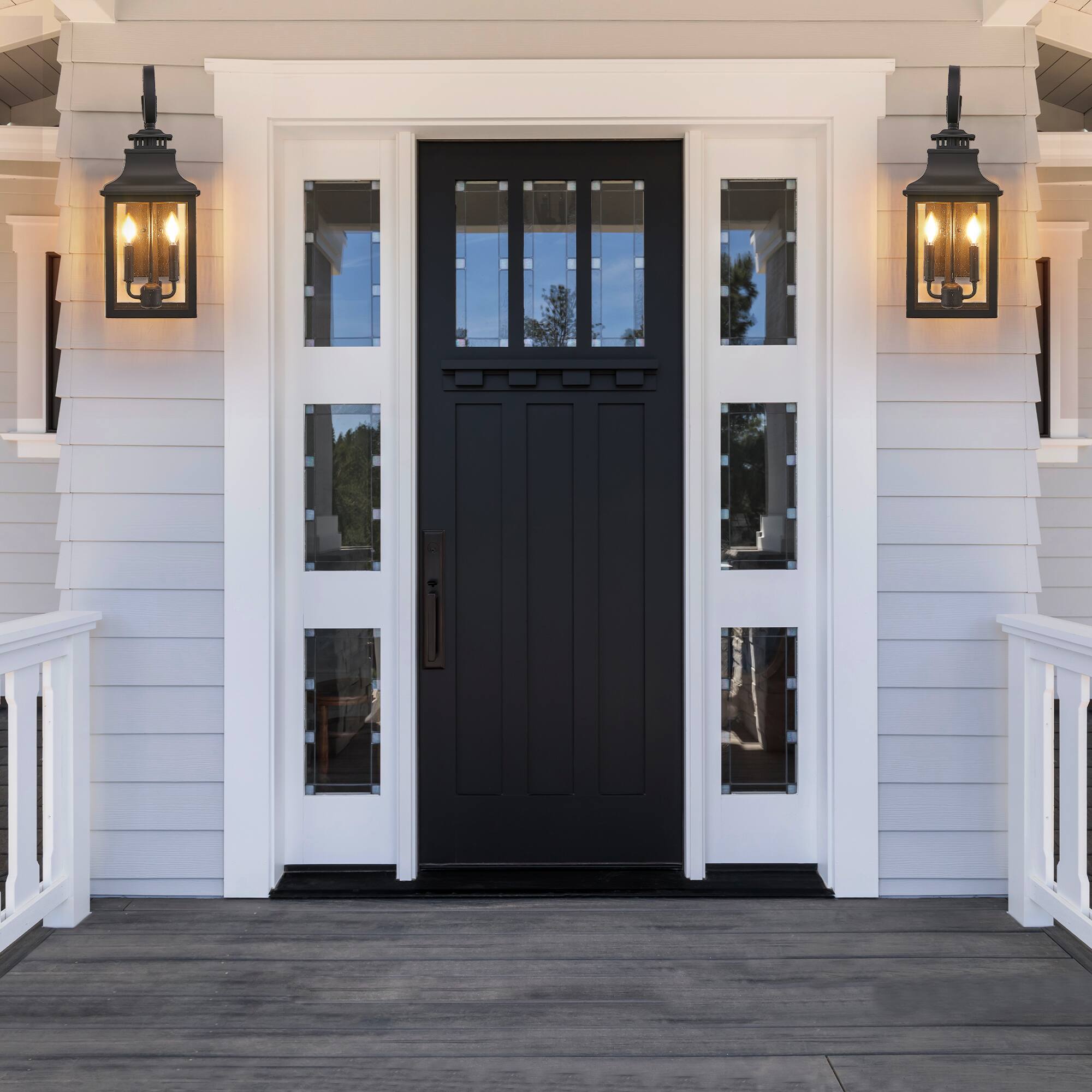 Alt View 8. Ecooso - 23" 2-Pack Outdoor Wall Lantern, Vintage Metal Sconce with Clear Seeded Glass for Porch, Patio, and Garden - Black.