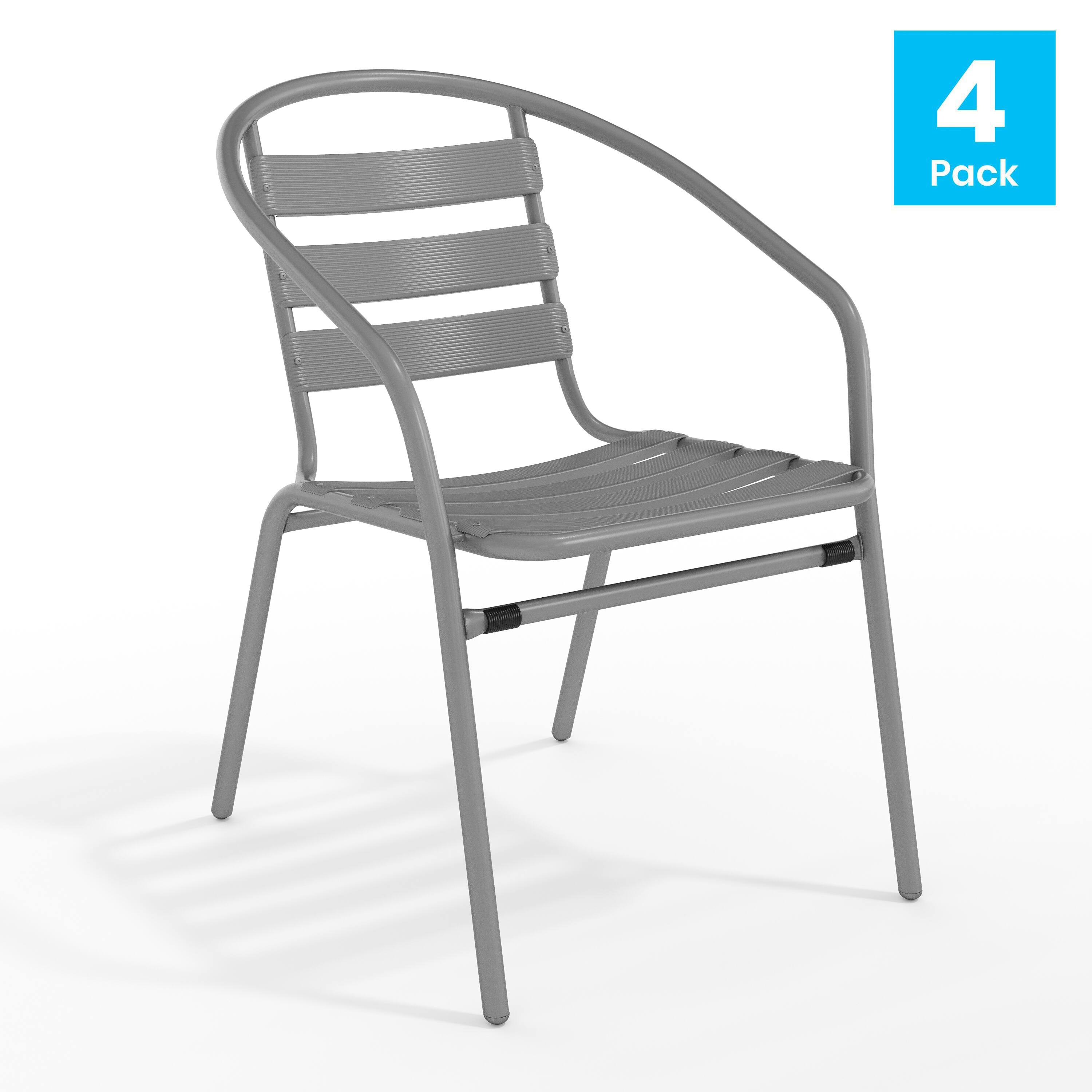 Alt View 1. Emma + Oliver - 4 Pack Metal Restaurant Stack Chair with Aluminum Slats - Silver.