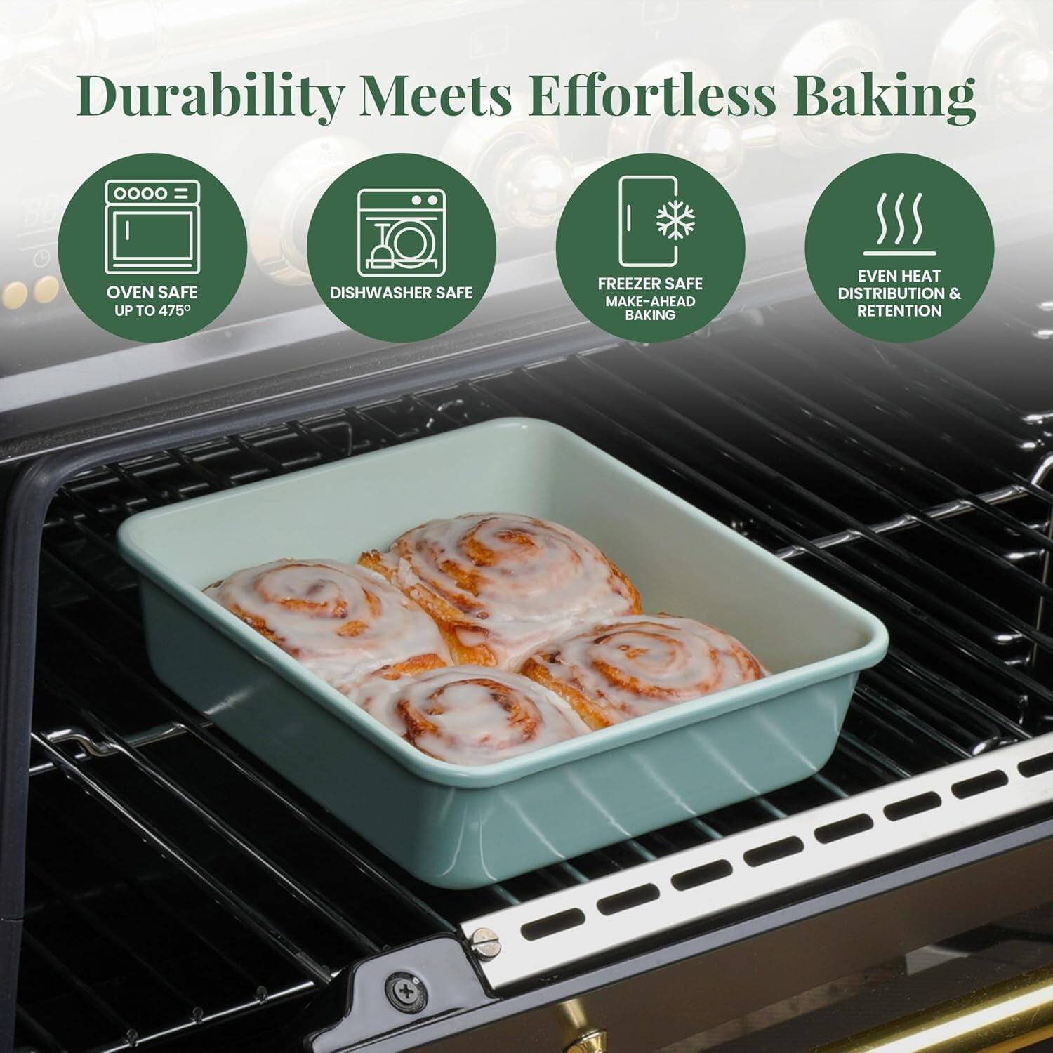 Durability Meets Effortless Baking

- OVEN SAFE UP TO 475°
- DISHWASHER SAFE
- FREEZER SAFE MAKE-AHEAD BAKING
- EVEN HEAT DISTRIBUTION & RETENTION