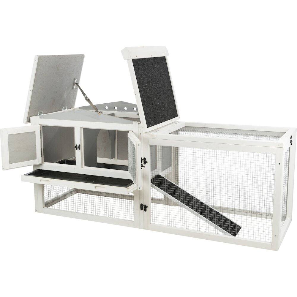 Back. TRIXIE - Weatherproof Outdoor 2-Story Wooden Small Animal Hutch with Large Run & Tray - Gray.