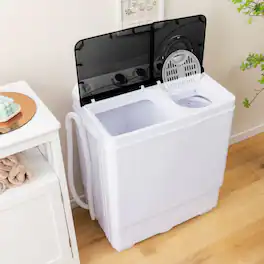 LUCKY ONE - 26 lbs Freestanding Semi-Automatic Twin Tub Washer with Drain Pump - Black