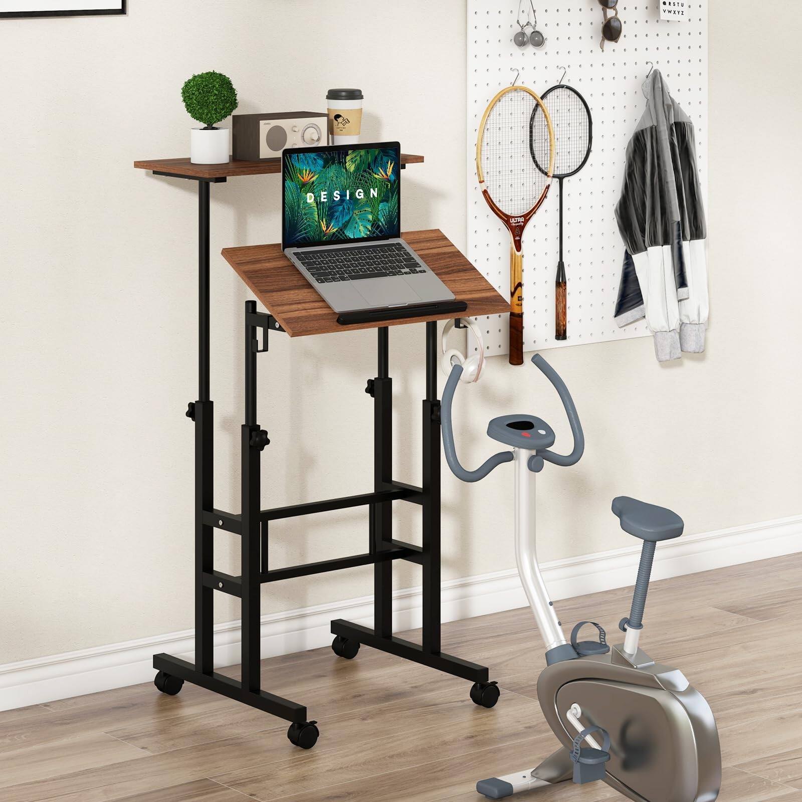 Alt View 8. Ecooso - Mobile Height-Adjustable Standing Desk with Wheels, Rolling Sit-Stand Workstation - Natural.