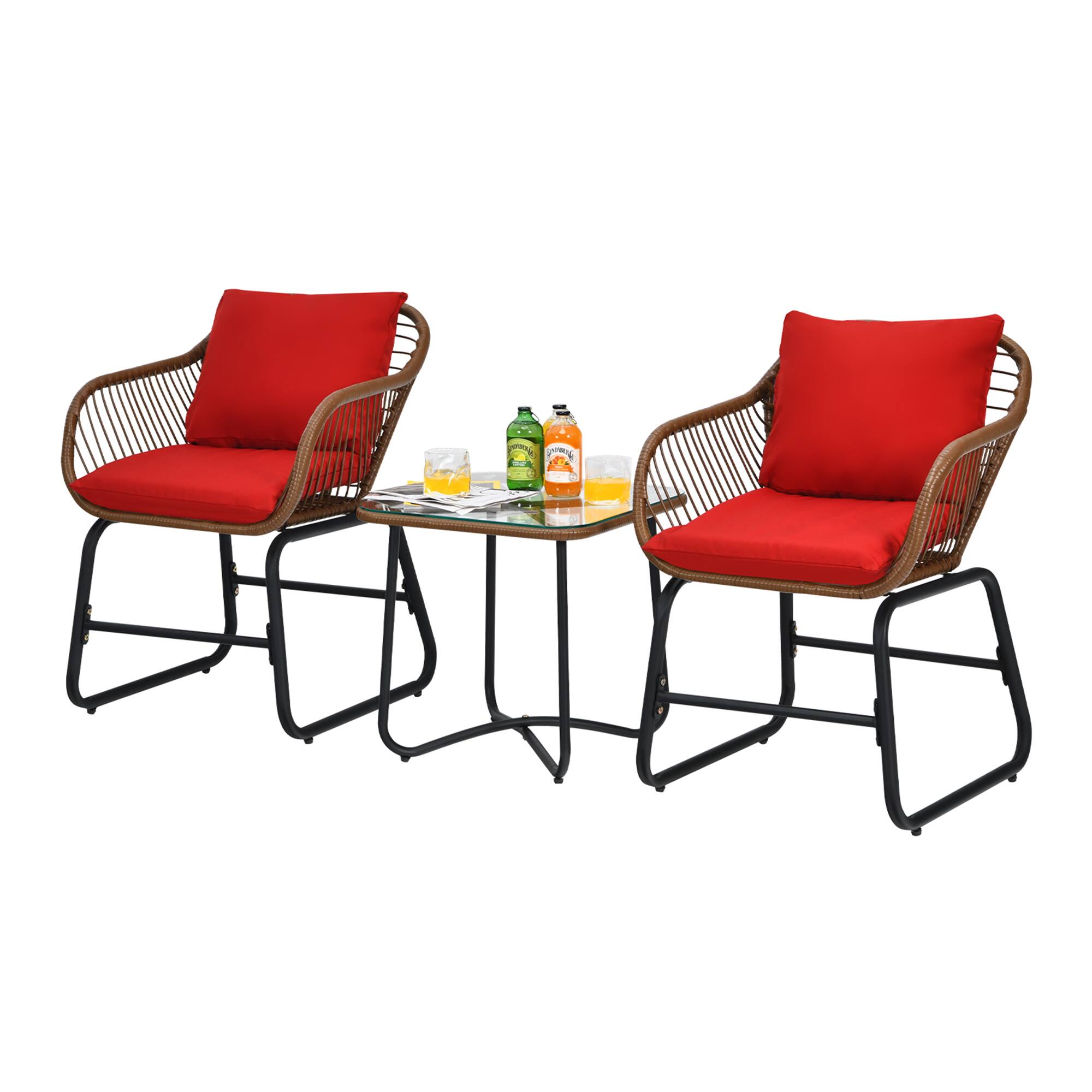 Alt View 1. Gymax - Gymax 3PCS Outdoor Bistro Set Patio Conversation Furniture Set w/ Red Cushions - Red.
