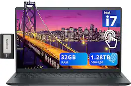 Dell - Inspiron 15 15.6" FHD Touchscreen Laptop,Intel i7-1255U,32GB RAM,1TB SSD,Win 11,256GB Dock Station - Black