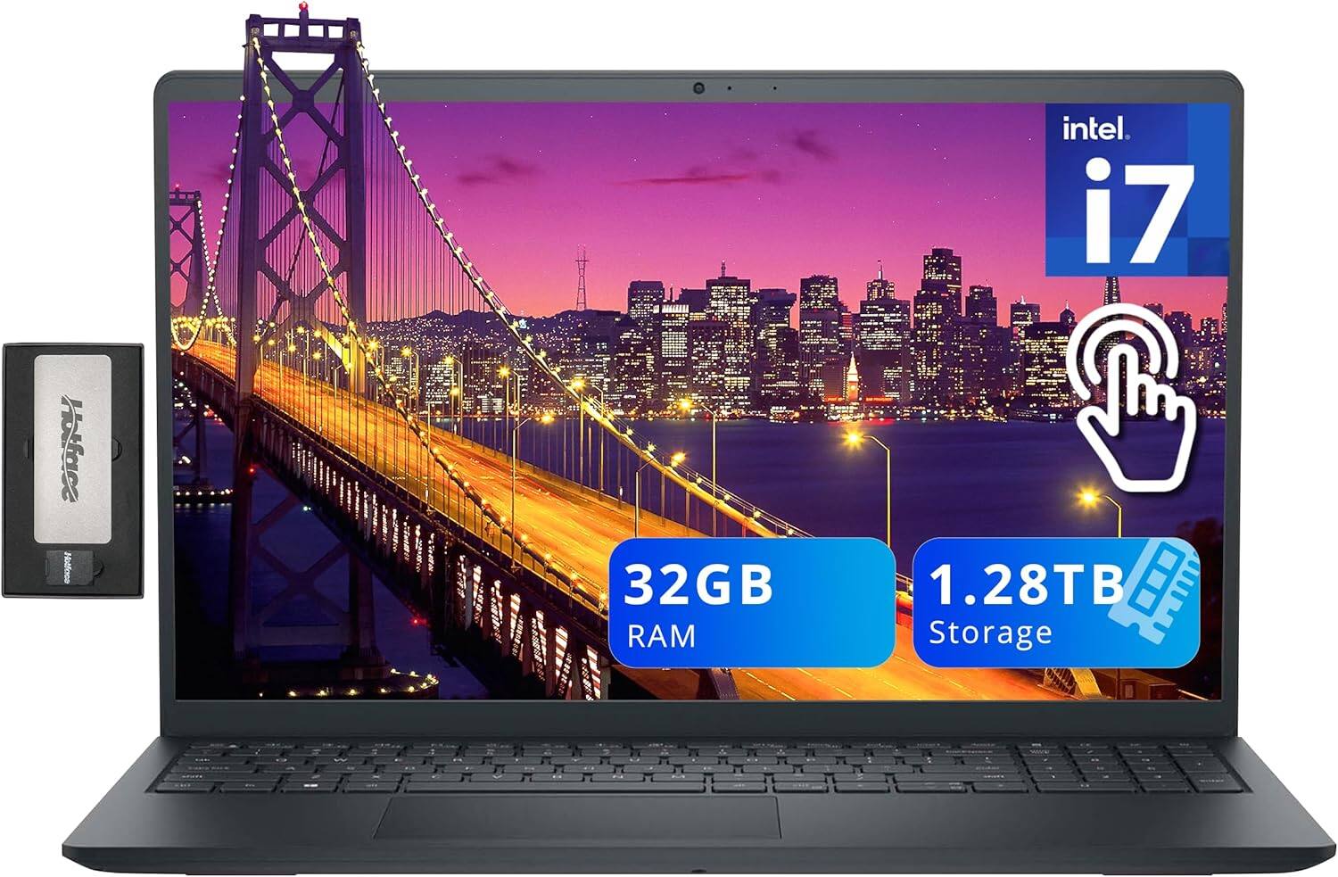 Dell - Inspiron 15 15.6" FHD Touchscreen Laptop,Intel i7-1255U,32GB RAM,1TB SSD,Win 11,256GB Dock Station - Black