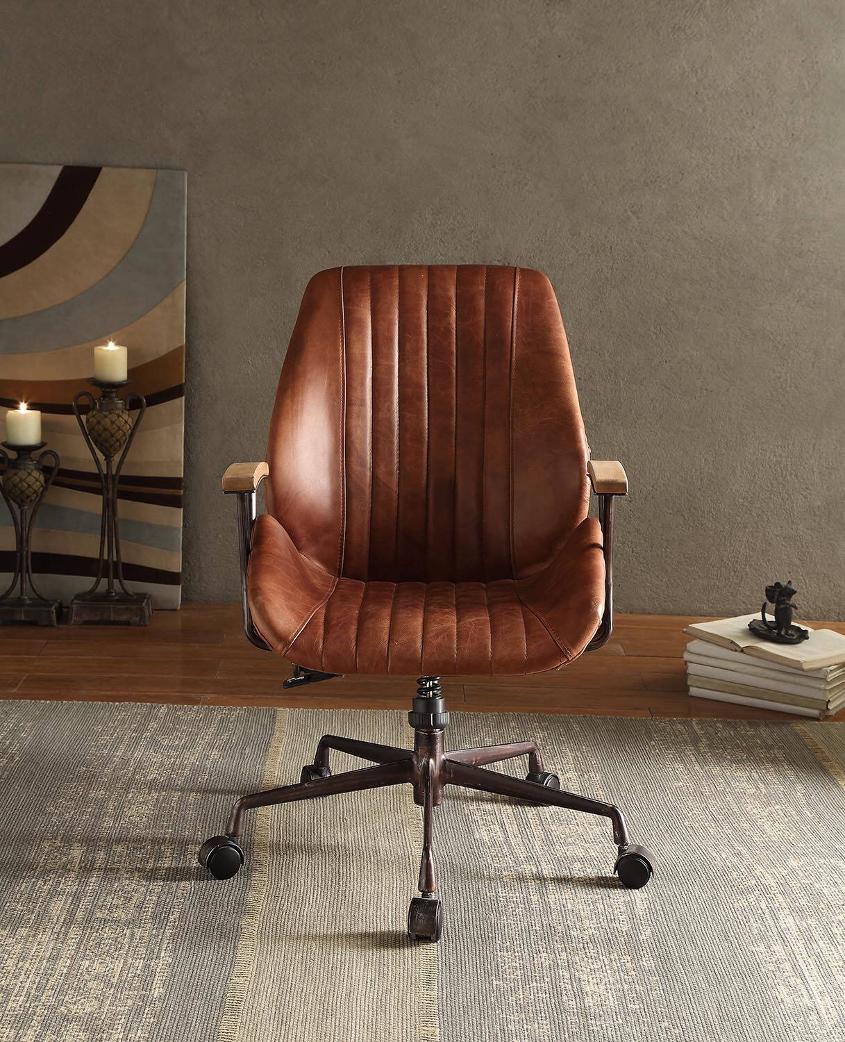 Back. Spaco - Spaco Executive Office Chair with High Back, Top Grain Leather and Adjustable Height, for Executive Office - Coffee.