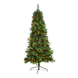 BreeBe - 6’ Flat Back Montreal Pine Xmas Tree w/359 Tips and 150 LEDs - Multi