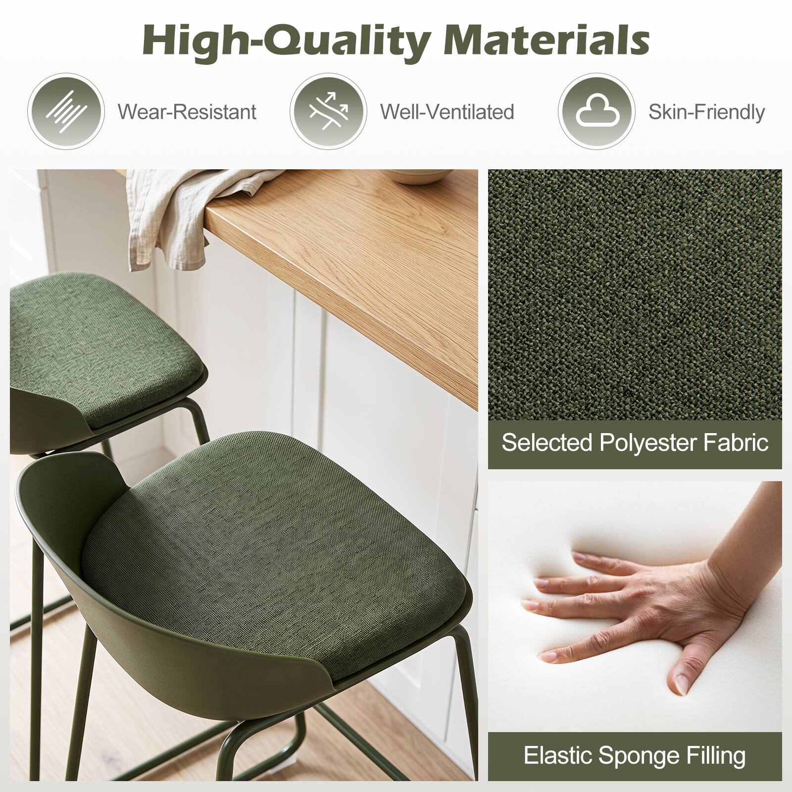 High-Quality Materials

- Wear-Resistant
- Well-Ventilated
- Skin-Friendly

Selected Polyester Fabric

Elastic Sponge Filling