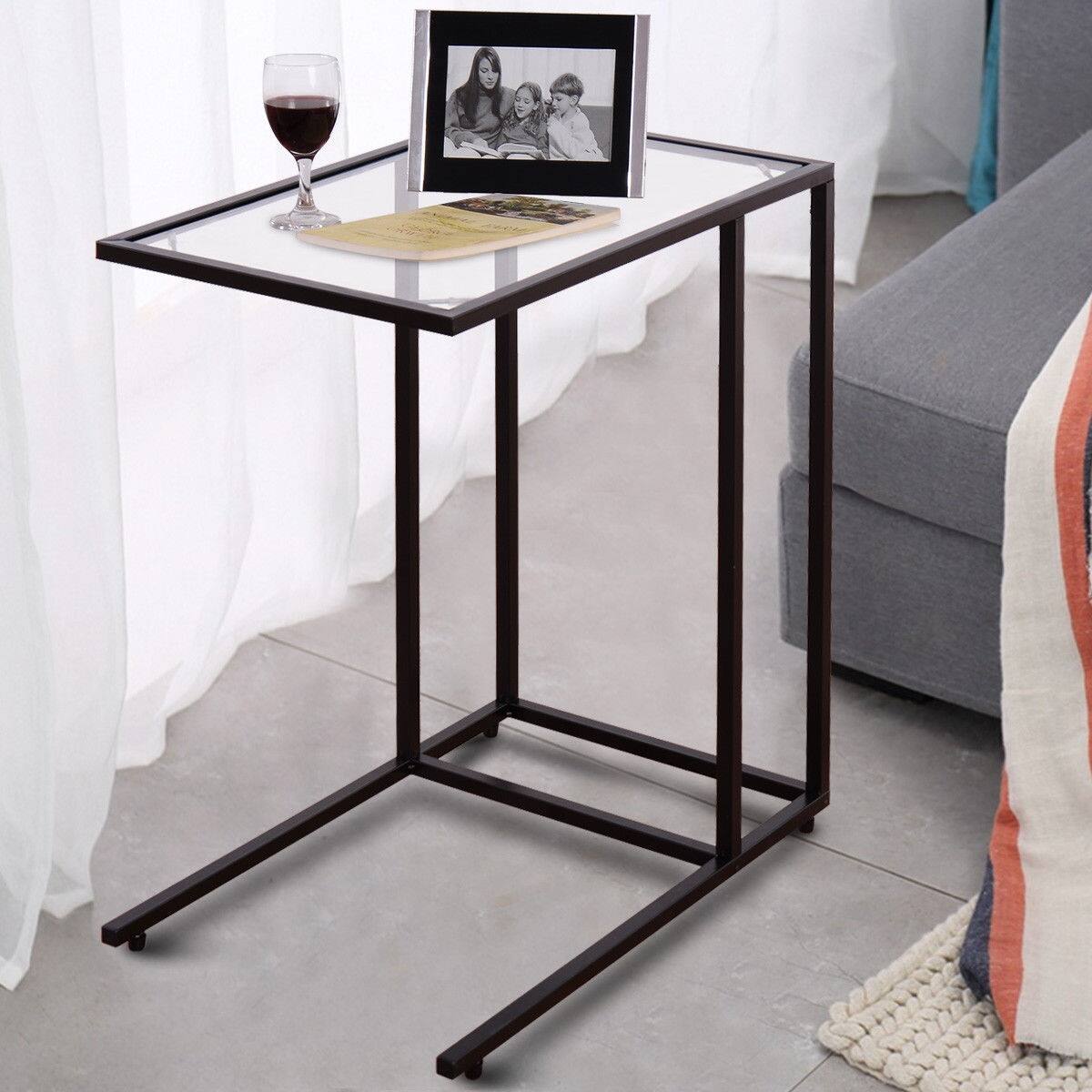 Alt View 7. Ecooso - Sofa End Side Table with Tempered Glass Top for Coffee or Display Use - Black.