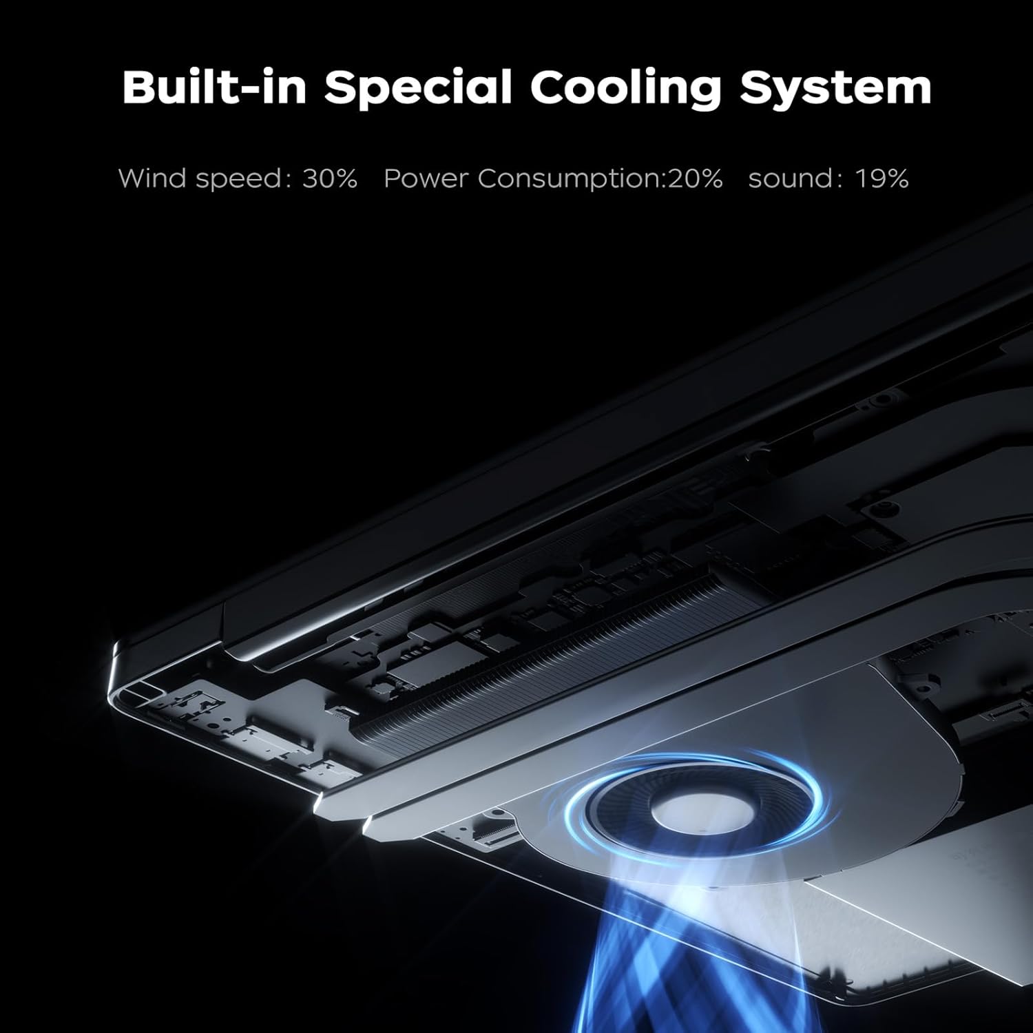 Built-in Special Cooling System  
Wind speed: 30%  
Power Consumption: 20%  
Sound: 19%