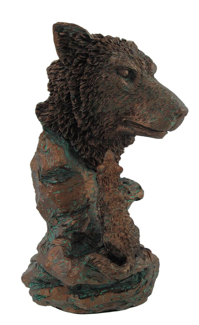 Alt View 1. Zeckos - Bronzed Finish Resin Wolf Bust Statue 7 Inches High - Bronze.