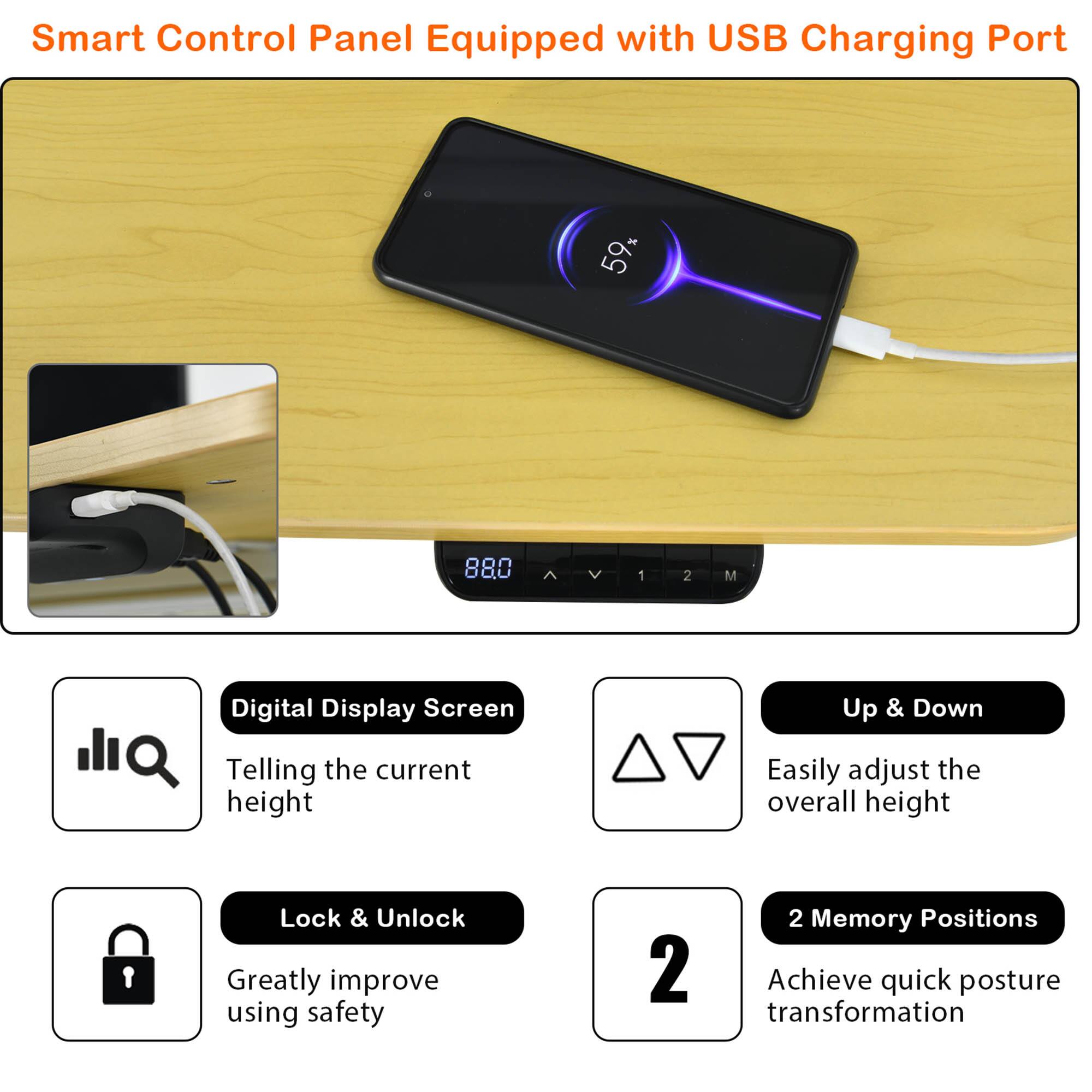 Smart Control Panel Equipped with USB Charging Port, Digital Display Screen, Up & Down, Lock & Unlock, 2 Memory Positions