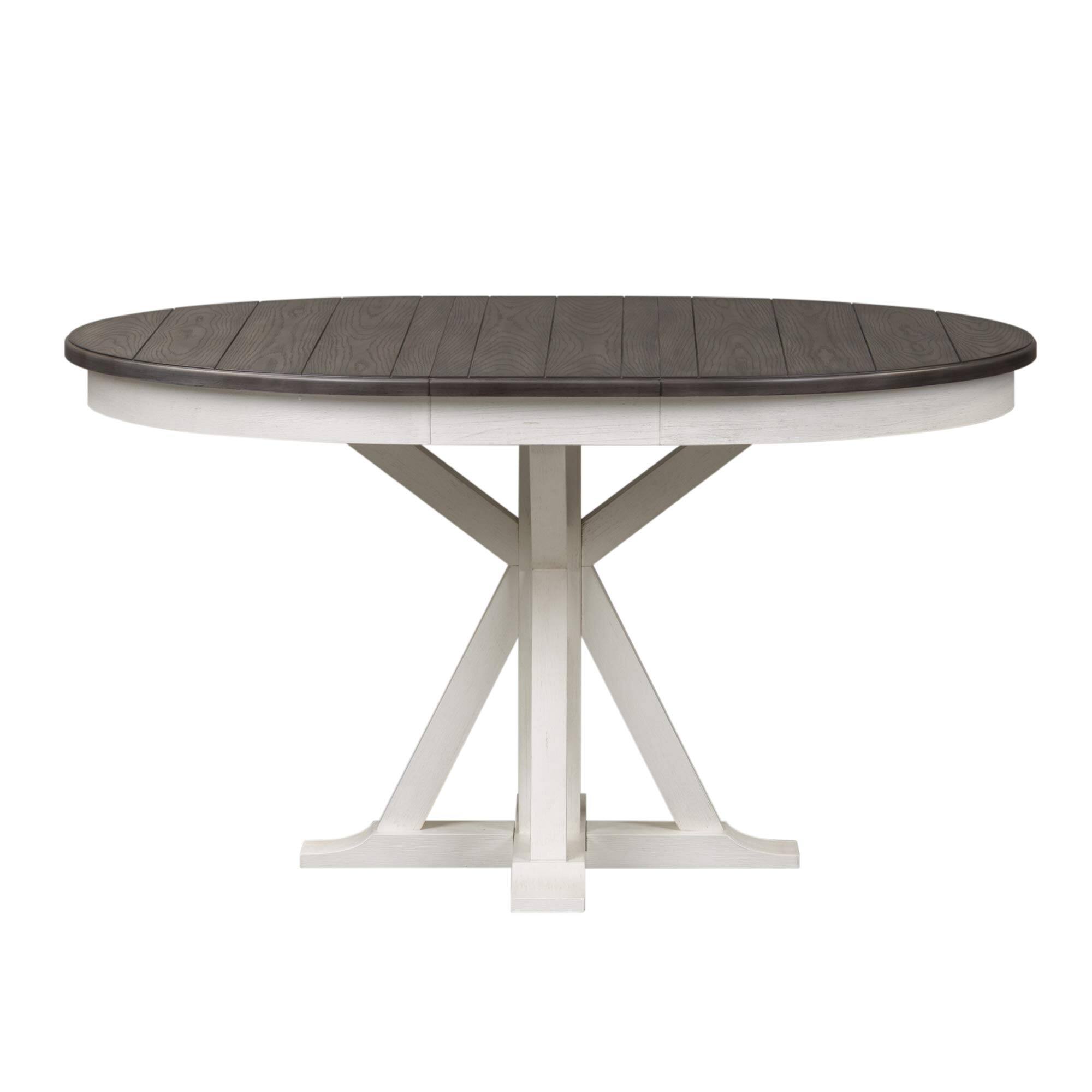 Left. Liberty Furniture Industries - Pedestal Table in Poplar & Rubberwood Solids w Pine Veneer - Wirebrushed White W/ Charcoal Top.