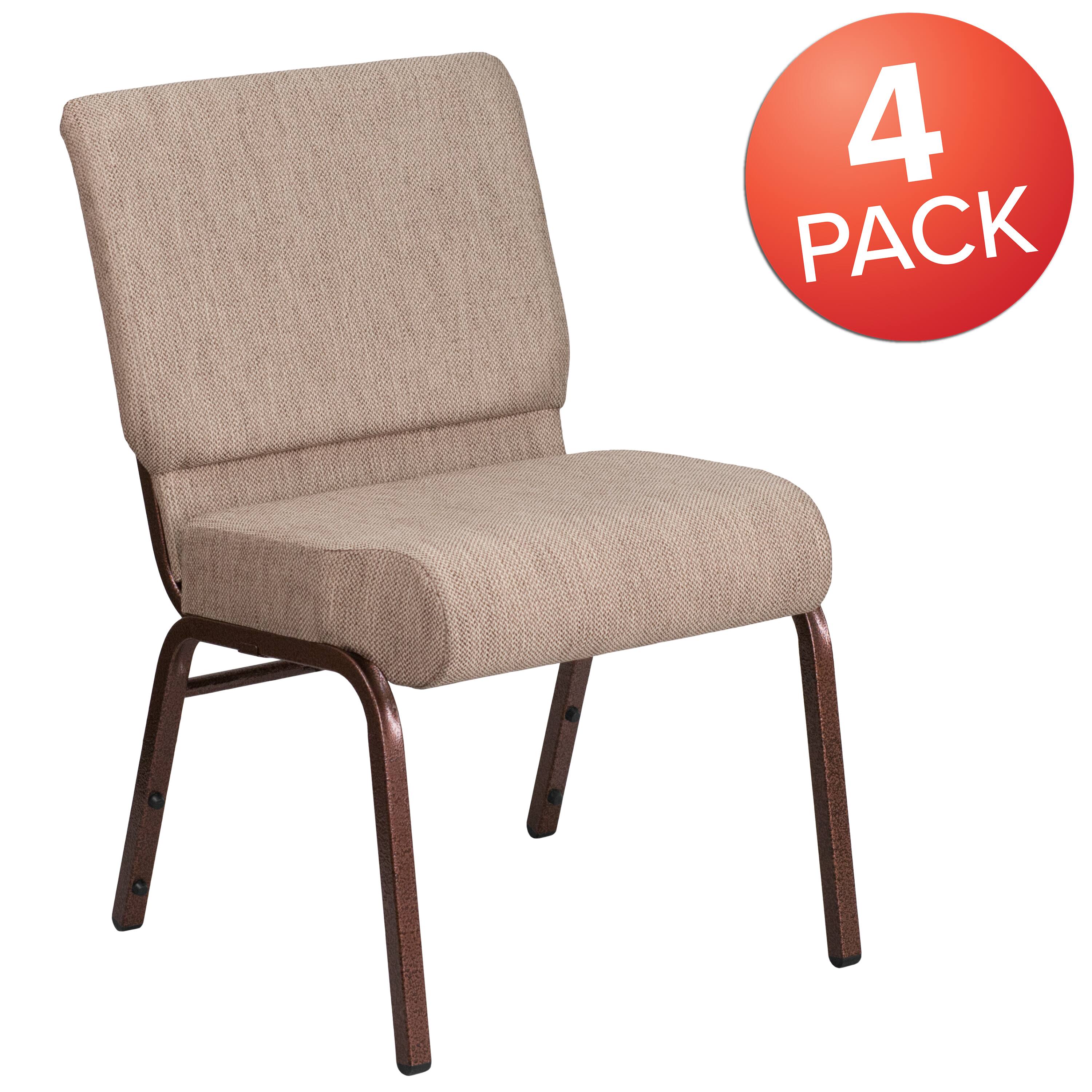 Alt View 1. Emma + Oliver - 4 Pack 21''W Stacking Church Chair - Beige Fabric/Copper Vein Frame.