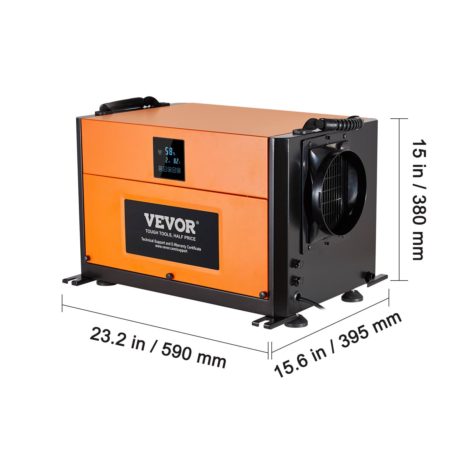 8 58% 2. 82% VEVOR TOUGH TOOLS, HALF PRICE  
Technical Support and www.vevor.com/support  
E-Warranty Certificate  
23.2 in / 590 mm  
15 in / 380 mm  
395 mm in / 15.6