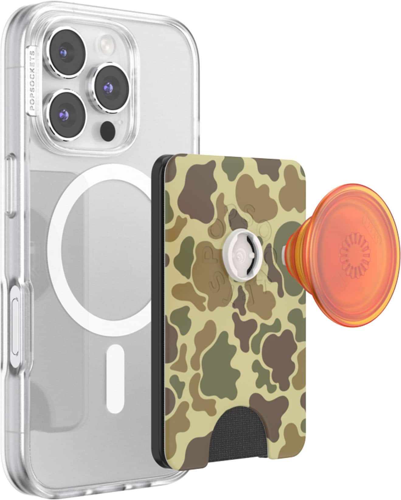 Alt View 1. PopSockets - MagSafe PopWallet+ Cell Phone Wallet & Grip, with Adapter Ring - Bruce/Camo.