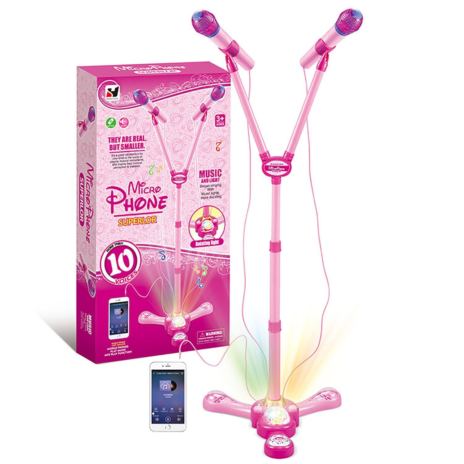 Dazzling Pops - Karaoke Machine With Stand Microphone Flashing Stage Lights Adjustable Gift For 3 Years Old - Pink