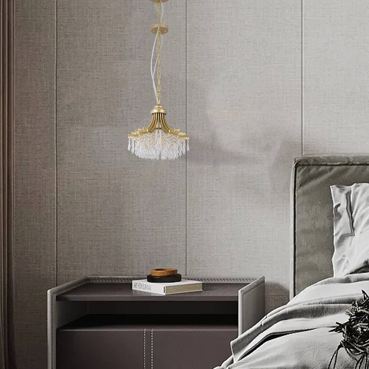 Alt View 2. Loheer - Loheer Fan Shaped Glass Pendant Chandelier, Matte Gold Single Light, 11.75 Inch Diameter.