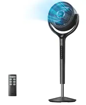 9 in. Adjustable Pedestal Floor Fan w/Remote, 9-Speed, 20 dB, 8 H Timer, Adjustable Oscillating
