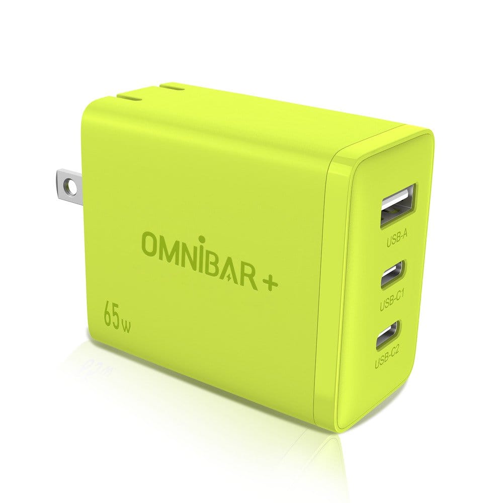 Omnibar - 65W USB C Charger - 3 Port GaN III Fast Charging Block, Support PPS PD 3.0 USB C Wall Charger - Lime Green
