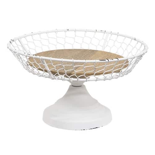 BreeBe - White Chicken Wire Pedestal Tray - White, Natural
