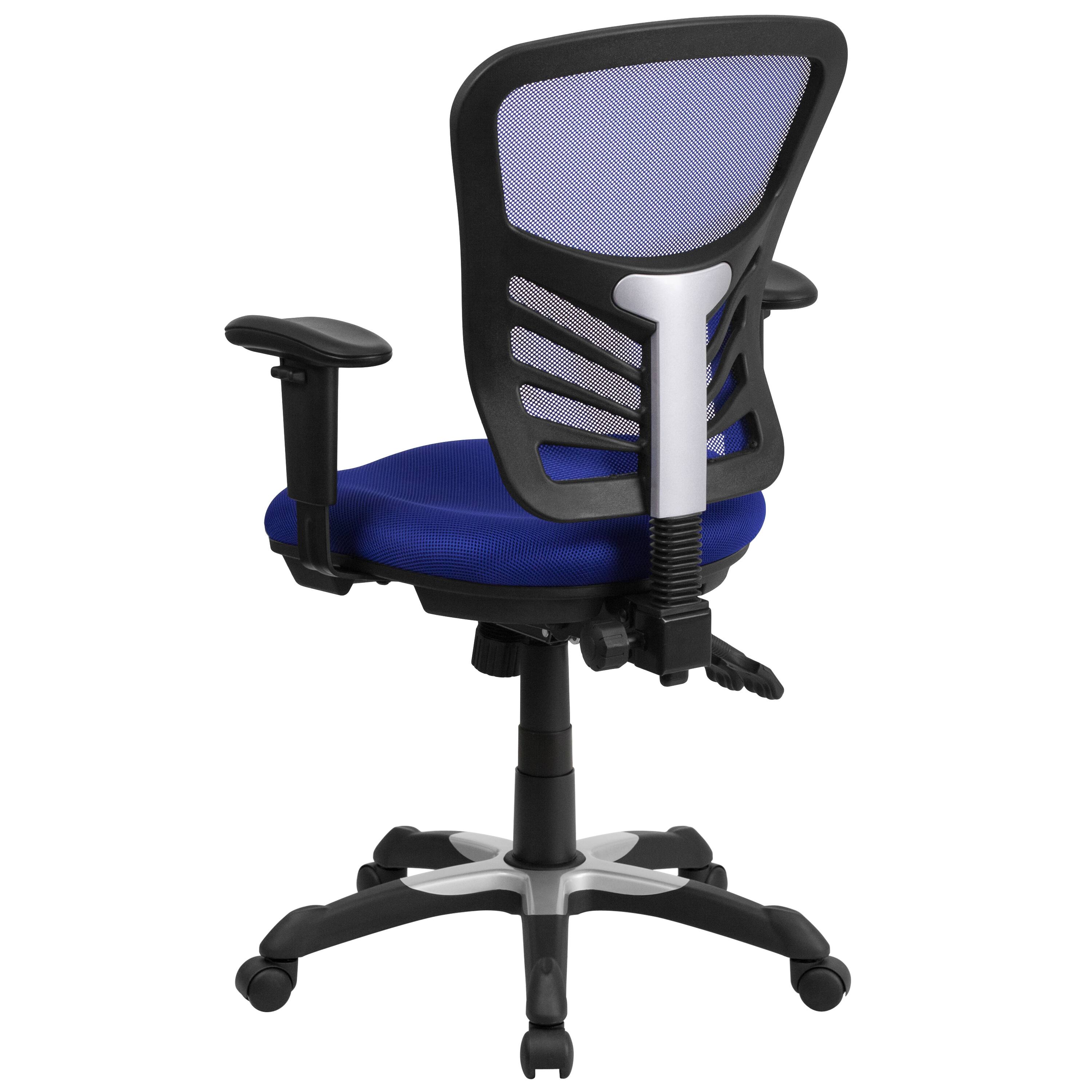 Alt View 5. Emma + Oliver - Mid-Back Mesh Triple Paddle Swivel Ergonomic Office Chair with Adjustable Arms - Blue/Black Frame.
