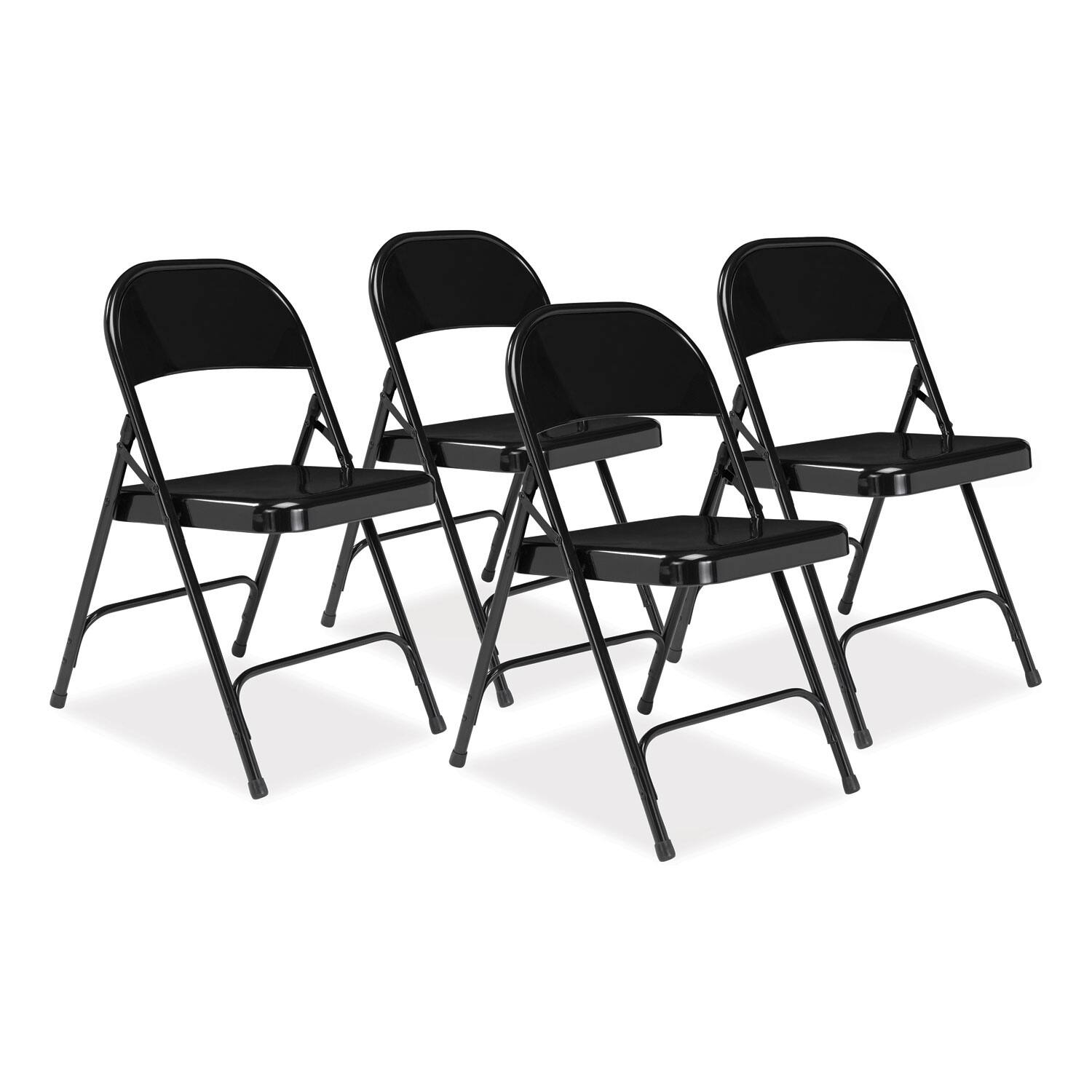 Front. National Brand - 50 Series All-Steel Folding Chair Supports Up to 500 lb 16.75 Seat Height Black Seat Black Back Black Base 4/Carton - Black.