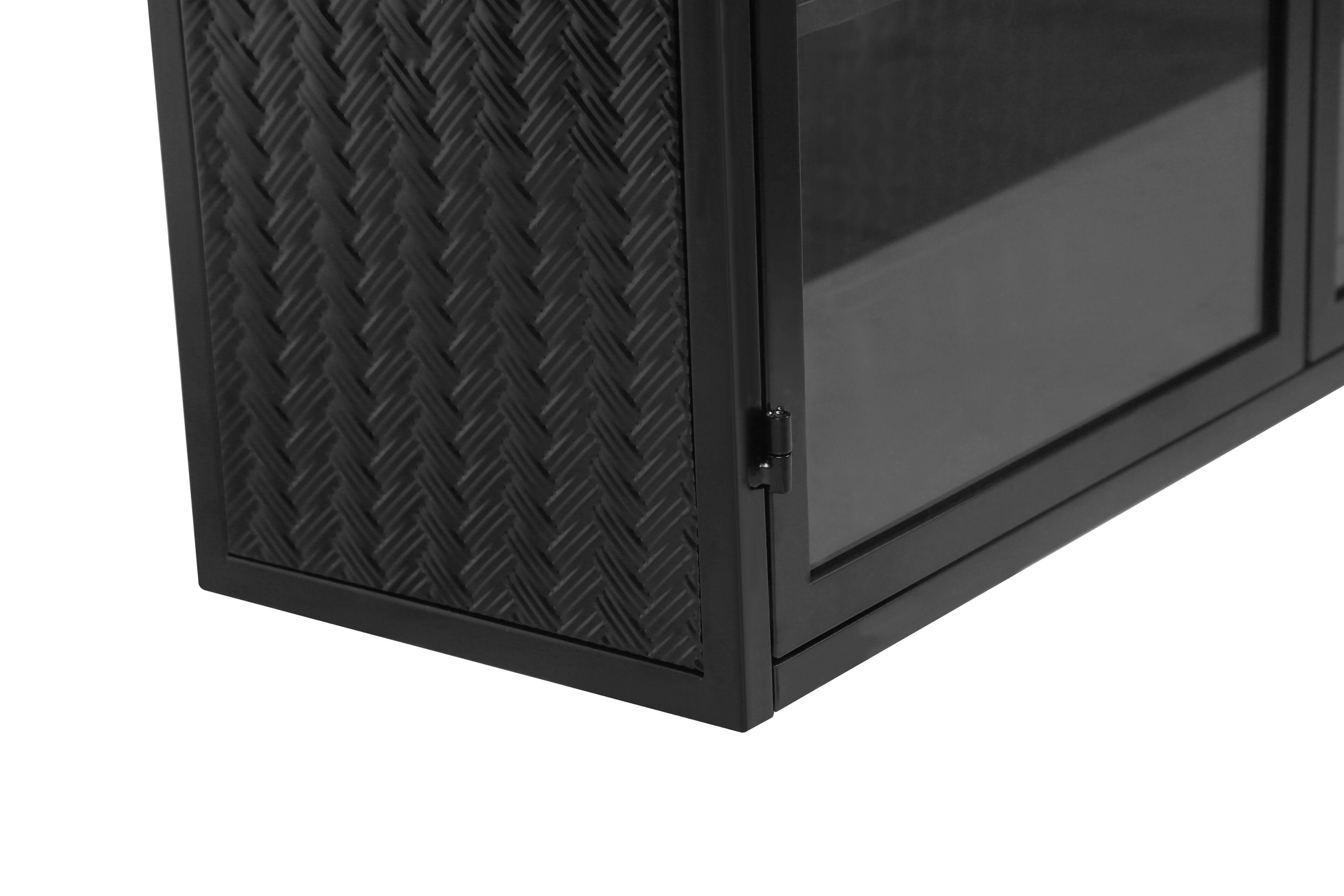 Alt View 5. Spaco - Spaco 27.56" Wall Cabinet with Glass Doors, Modern 2 Door Storage Cabinet with 3 Tier Shelves and Woven Pattern Design - Black.