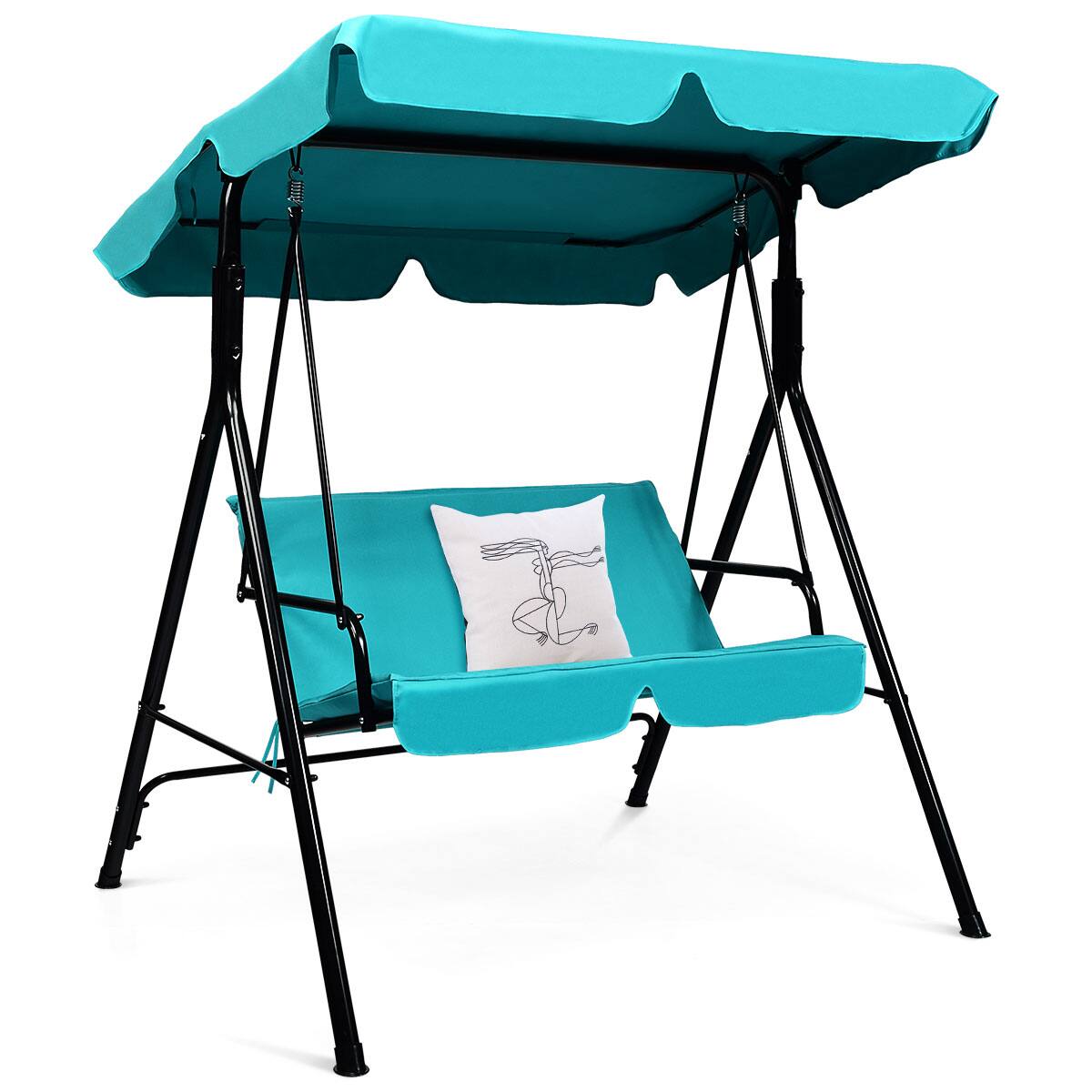 Alt View 9. Costway - Costway Loveseat Patio Canopy Swing Glider Hammock Cushioned Steel Frame Outdoor - Blue.