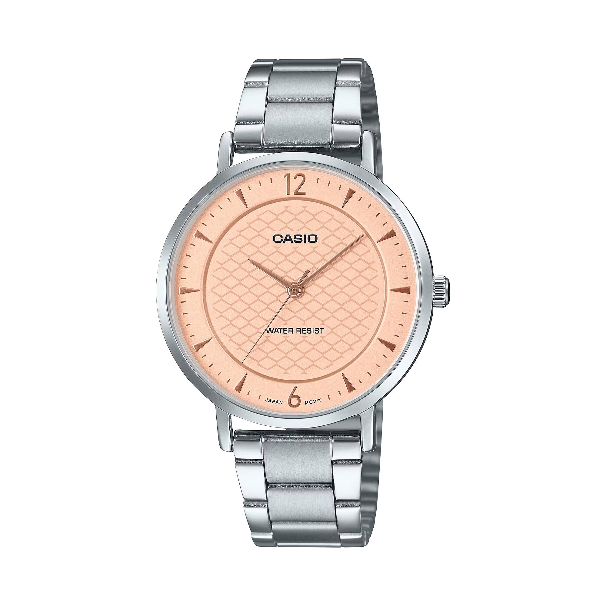 Casio - Women’s Watch with Pink Textured Dial - LTP-VT04D-4ADF - Silver