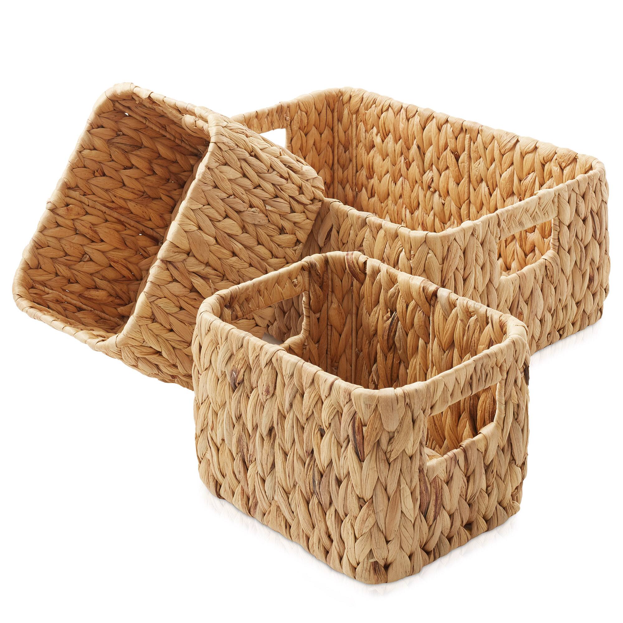 Alt View 2. Casafield - Hyacinth Storage Basket Set w Handles - Woven Bin Organizers - Natural - Hyacinth.