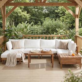 Anysun - 8-Piece Acacia Wood Outdoor Patio Sofa Set – Modular Sectional Furniture with Storage Tea Table, Coffee Table & Cushions - Beige