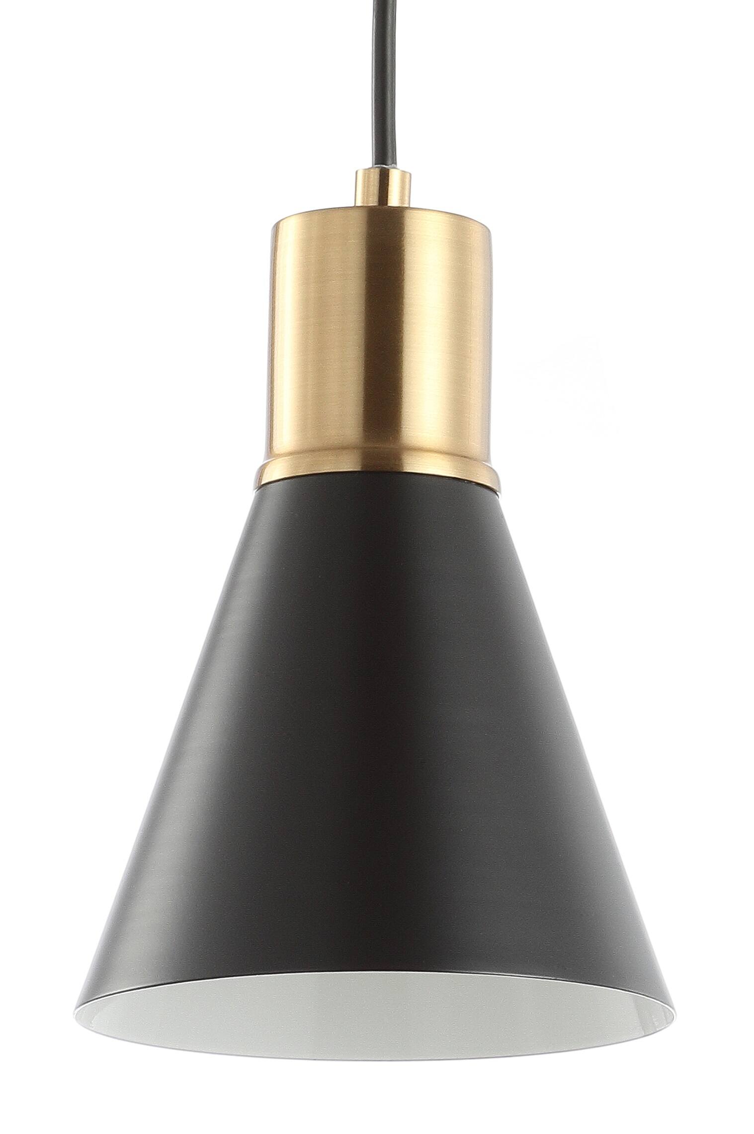 Alt View 4. Jonathan Y - Apollo 6" 1-Light Mid-Century Modern Iron LED Pendant, Black/Brass Gold - Black/Brass Gold.