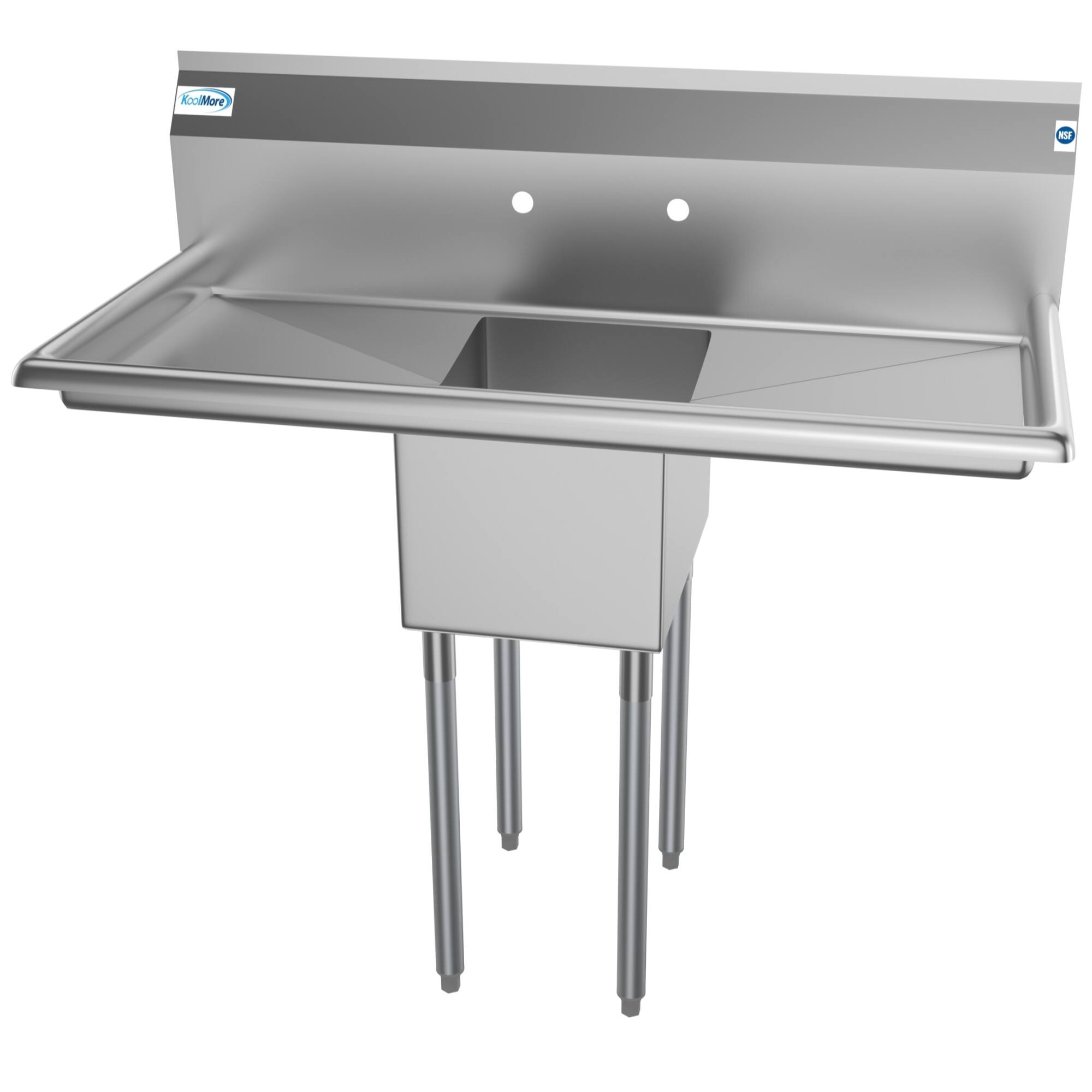 Angle. Koolmore - 44 in. One Compartment Stainless Steel  Sink with 2 Drainboards, Bowl Size 12"x 16"x 10" SA121610-16B3. - Stainless Steel.