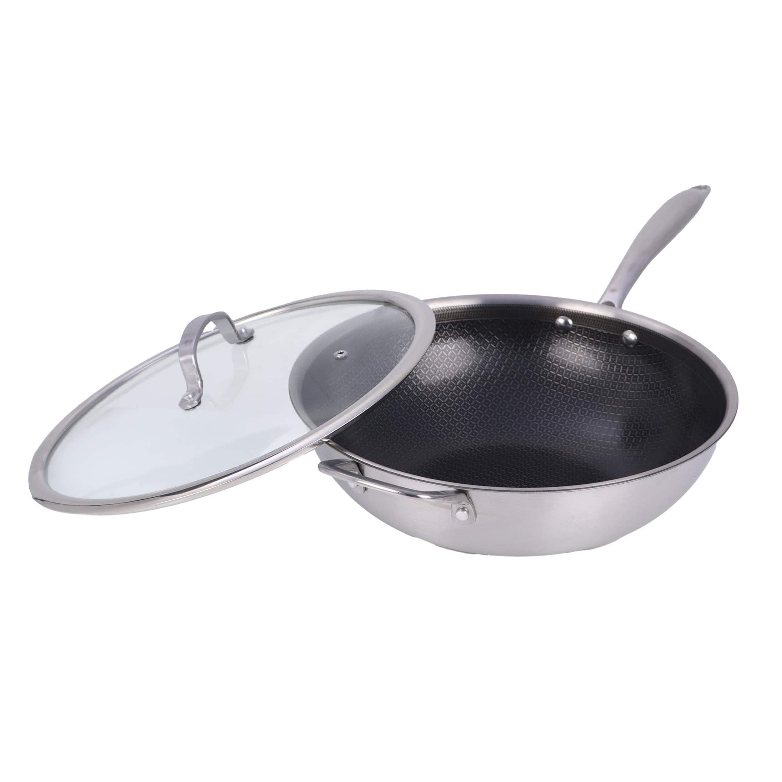 Brentwood - 12-inch 4.2 Quarts Hybrid Non-Stick Stainless Steel Wok with Glass Lid - Silver price history on PriceWatchPro