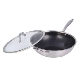 Brentwood - 12-inch 4.2 Quarts Hybrid Non-Stick Stainless Steel Wok with Glass Lid - Silver