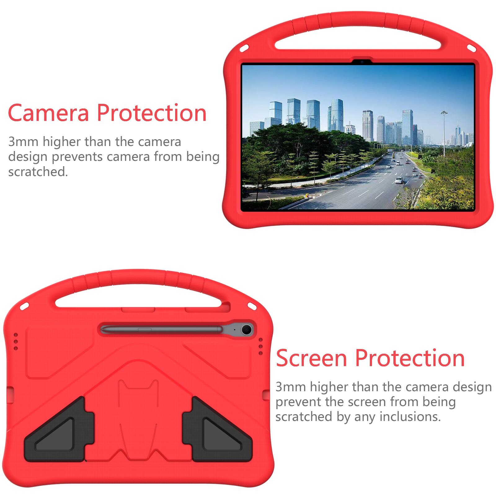 Camera Protection  
3mm higher than the camera design prevents camera from being scratched.  

Screen Protection  
3mm higher than the camera design prevent the screen from being scratched by any inclusions.